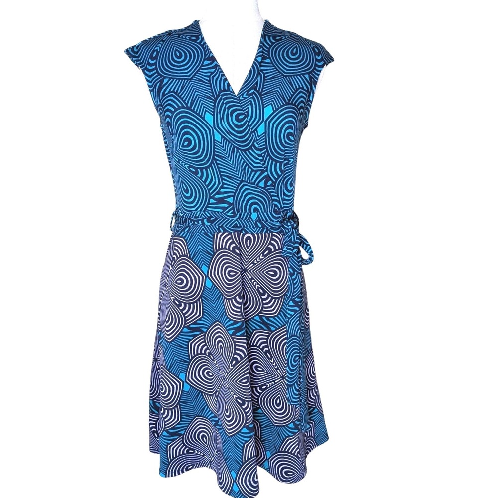 Taylor Geometric Fit & Flare‎ Dress – Bold Teal & Lilac Print, Size 4
